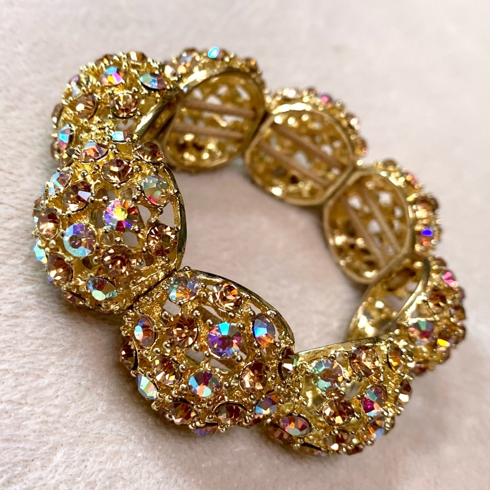 Goldtone Stretch Bracelet with Rainbow Stones